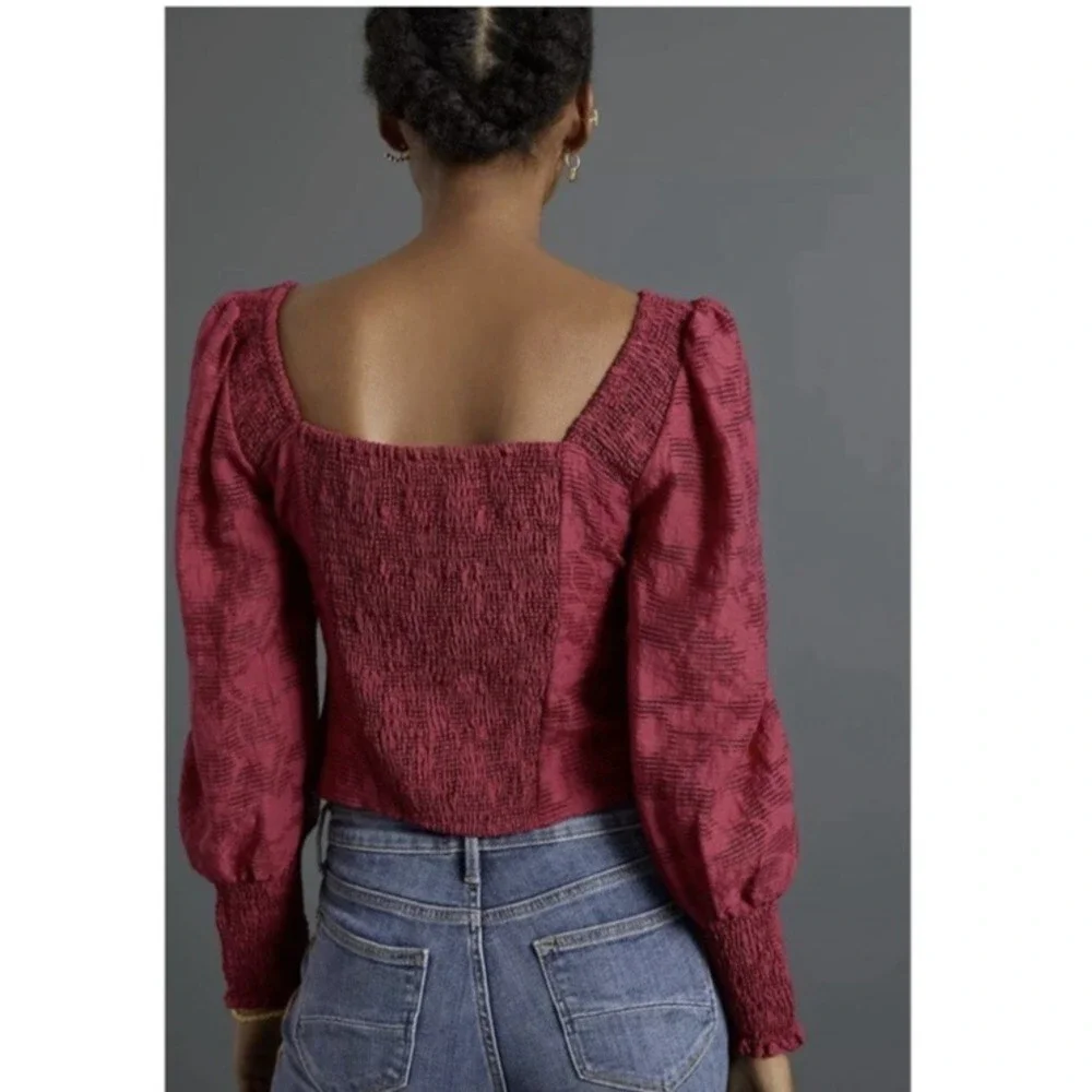 Anthropologie Women Blouse Size XS Cranberry Romantic Puff Sleeve Office casual‎